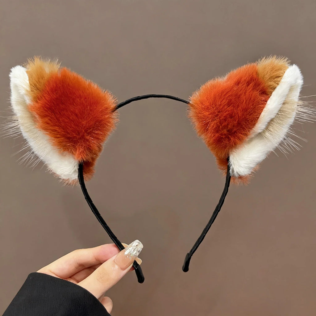 Fox Ear Plush Headband – Cute Orange & White Animal Hair Hoop Plush Animal Headband SWANS fox