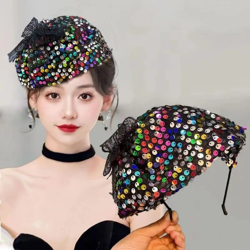 Women's Glitter Sequin Wide Brim Half Hat Hair Headband Sequin Hair Headband SWANS