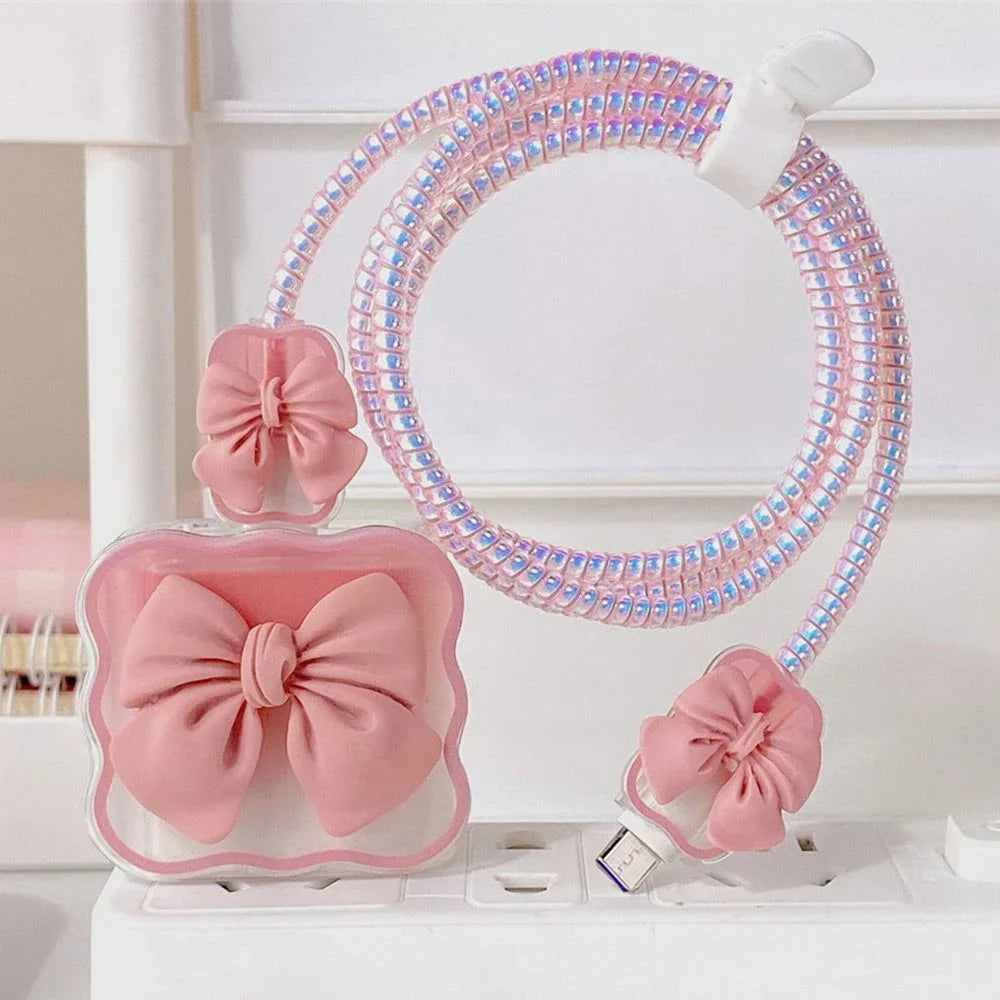 Silicone iPhone Charger Protector Cover & Cable Organizer Kit Charger Protector Cover SWANS pink