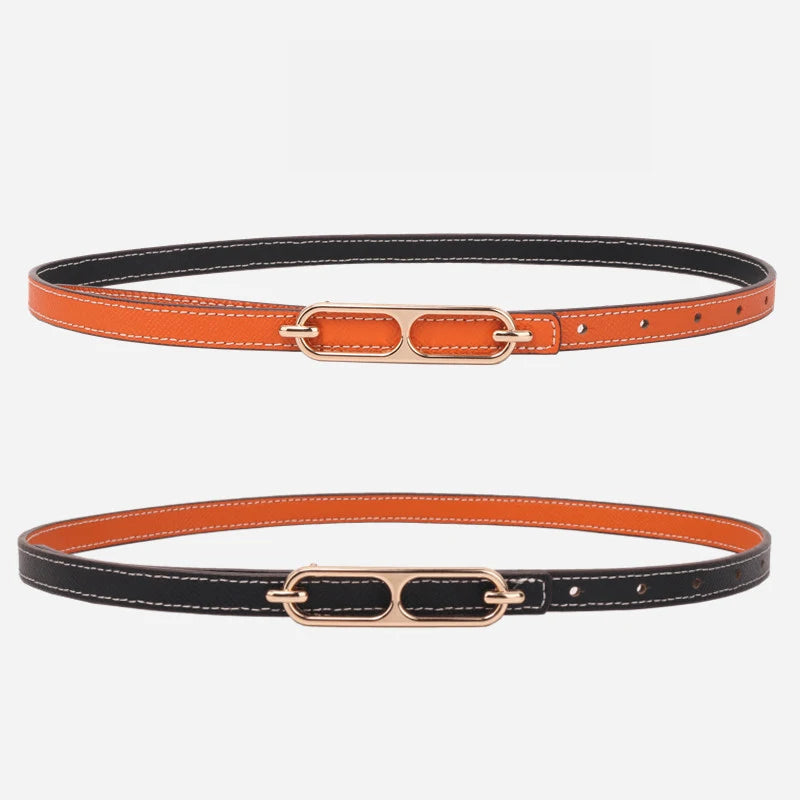 Women's Thin PU Leather Belt – Metal Buckle Waist Strap Women's Fashion Belt SWANS A