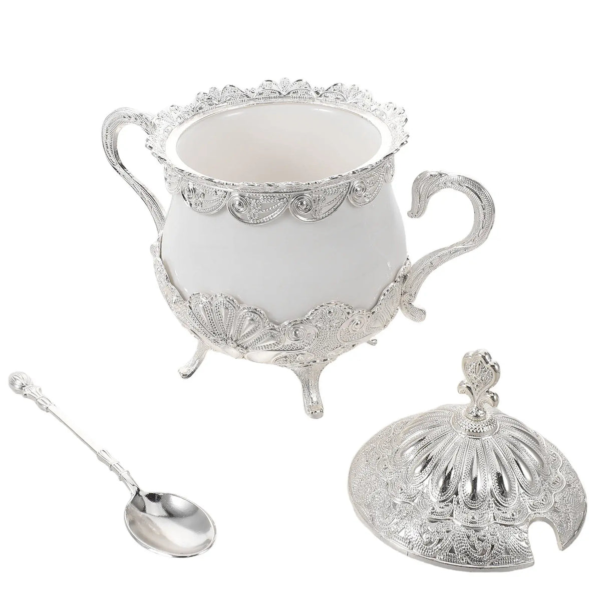 Ceramic Sugar Bowl with Lid & Spoon – Vintage Peacock Design Ceramic Storage Jar SWANS Default Title