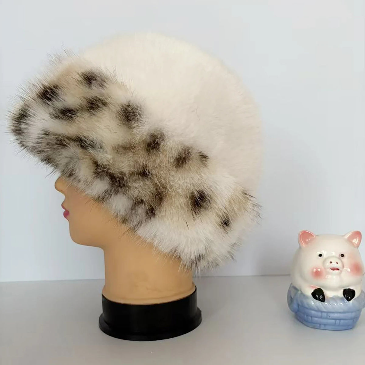 Women's Winter Plush Bucket Hat – Warm Fluffy Knit Beanie Winter Knit Hat SWANS beige Elastic