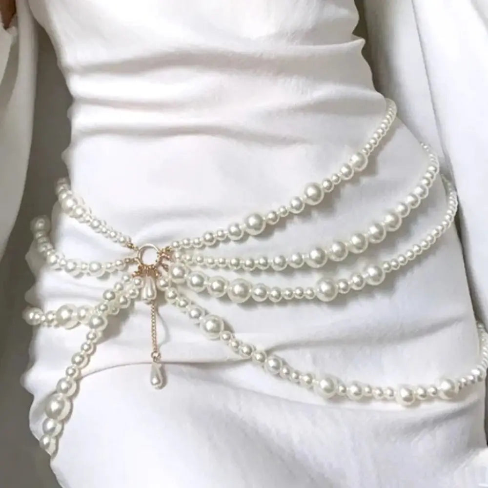 Y2K Multilayer Pearl Waist Chain – Retro Body Jewelry Belt Body Jewelry Belt SWANS 1