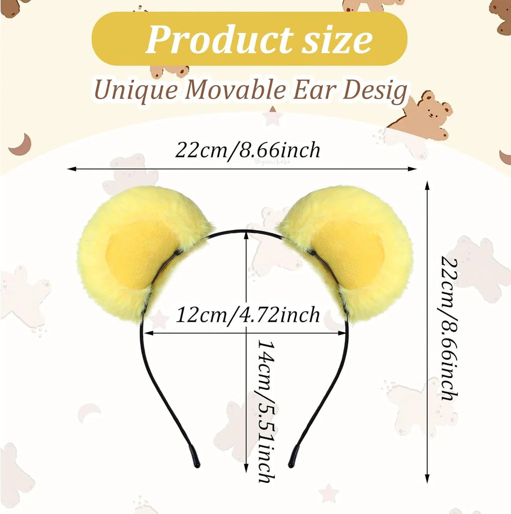 Plush Bear Ears Headband – Cute Fuzzy Animal Hair Hoop Animal Ears Headband SWANS