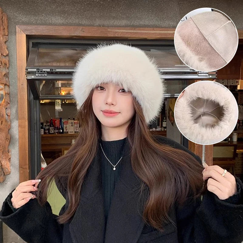 Women's Winter Plush Bucket Hat – Faux Fur Warm Fisherman Cap Winter Bucket Hat SWANS