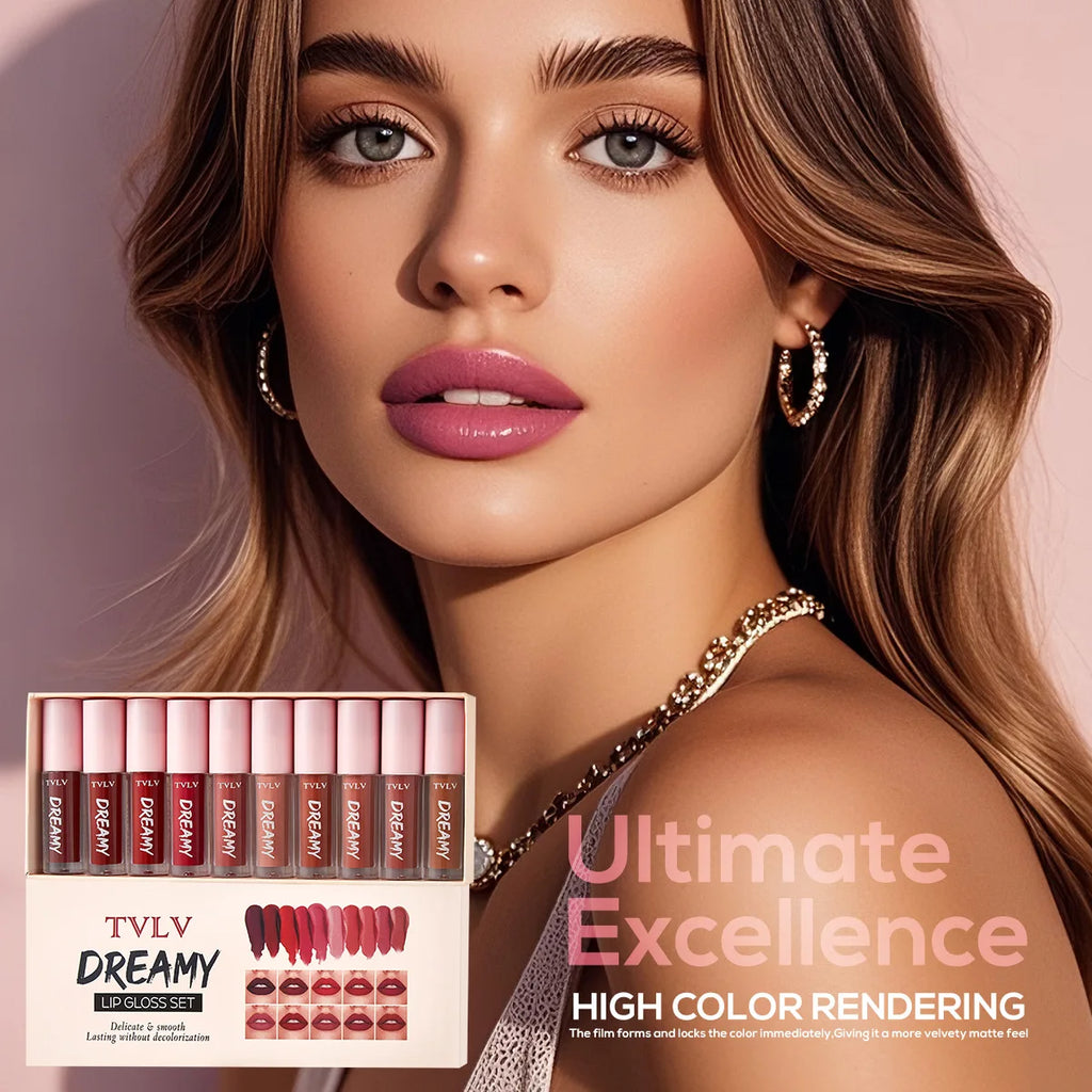 TVLV 10-Piece Matte Satin Lip Color Set – Waterproof Gift Box Lip Color Set SWANS