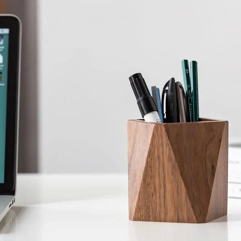 Black Walnut Wood Desk Pen Holder & Desktop Organizer Wooden Desk Organizer SWANS