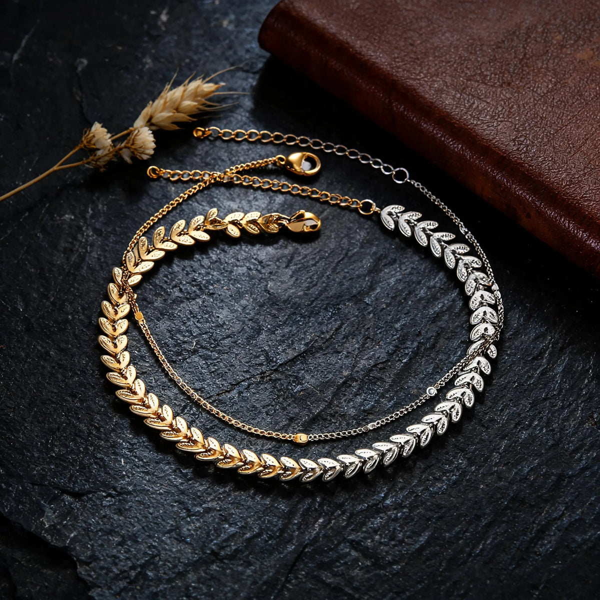 Wheat Leaf Double-Layer K Gold Plated Anklet for Women Fashion Anklet SWANS