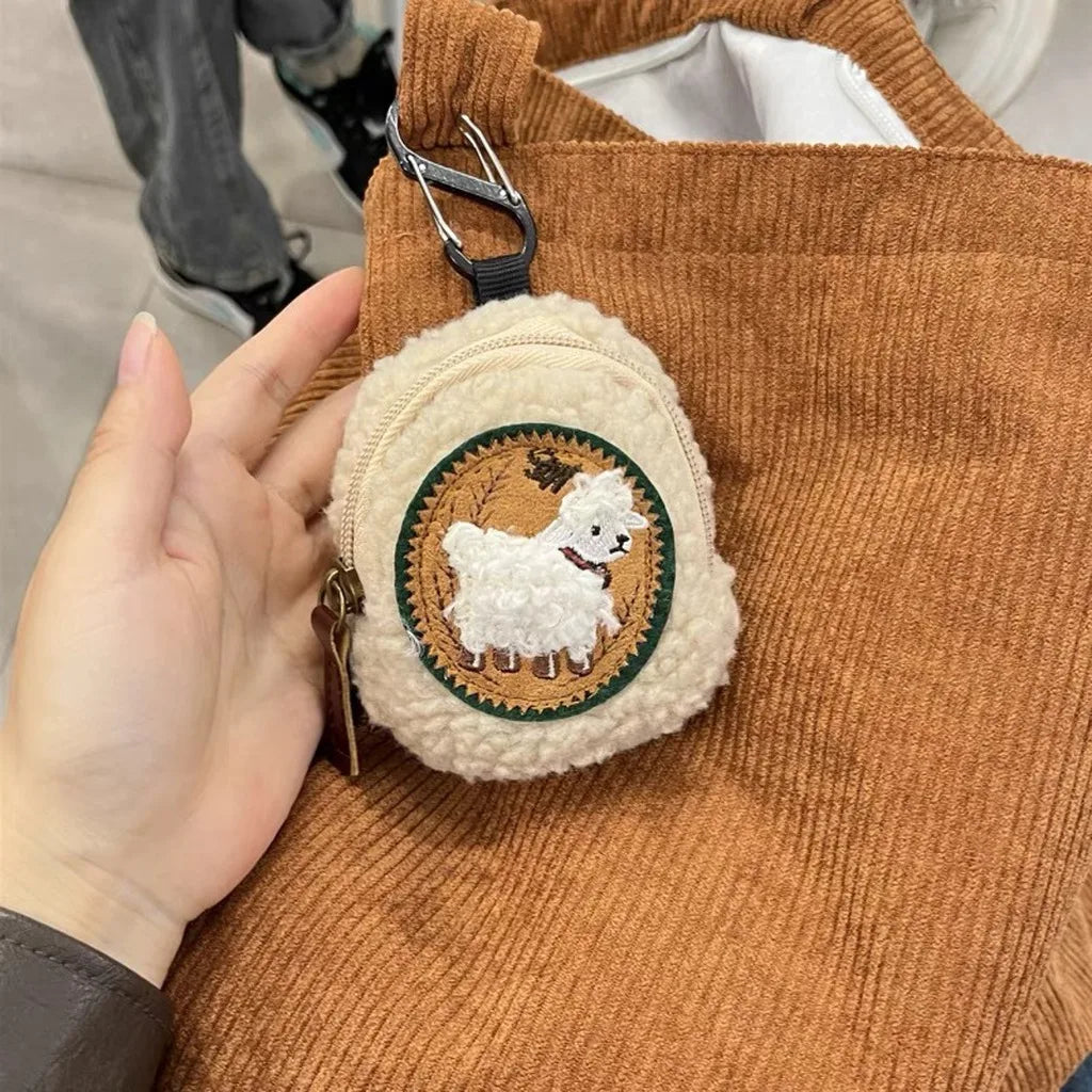Shearling Lamb Mini Coin Purse – Earbuds & Essentials Pouch Mini Coin Purse SWANS Ivory