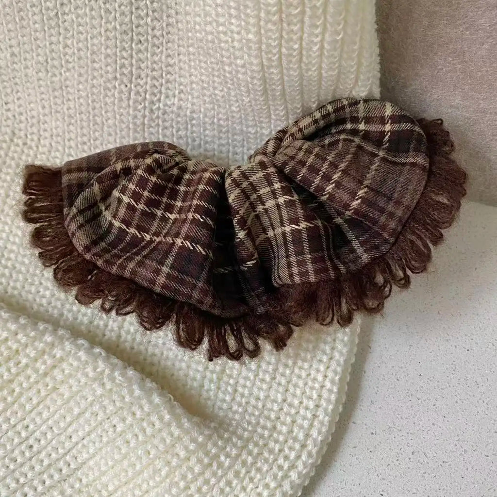Plaid Fringed Scrunchie – Vintage Tartan Hair Tie for Women Hair Scrunchie SWANS