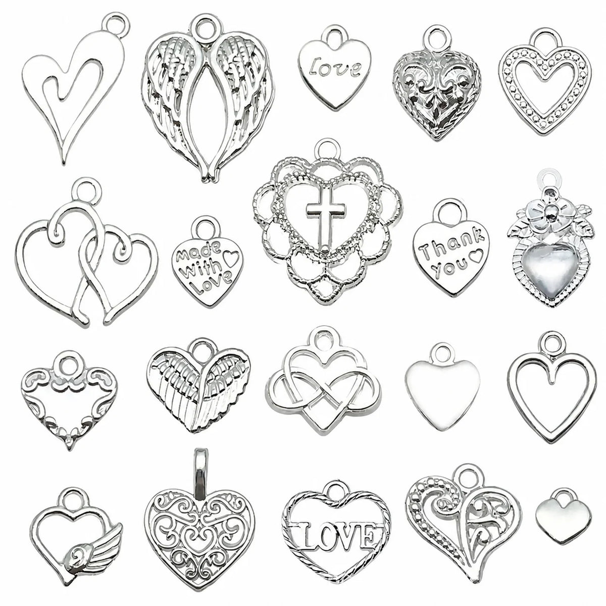 20-Pack Vintage Heart Alloy Charms for DIY Jewelry Making Jewelry Charms Set SWANS 20pcs Bright Silver