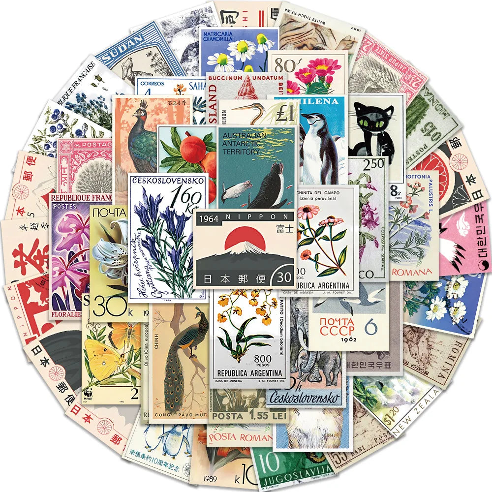 Vintage Stamp Stickers – Retro Waterproof Vinyl Decals 10/50 Pack Vinyl Sticker Pack SWANS 10PCS