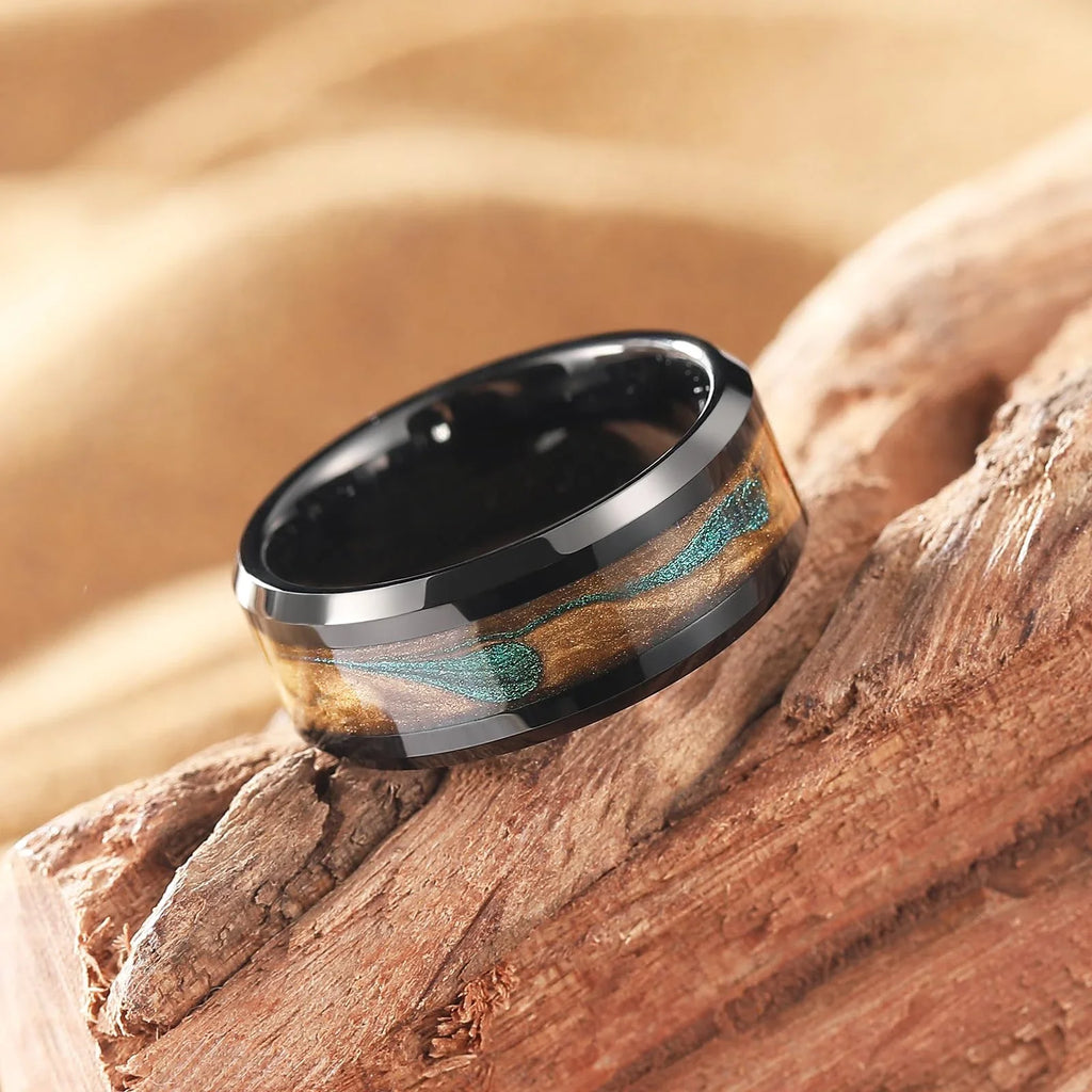 Men's Black Stainless Steel Galaxy Flowing Sand Ring Men's Fashion Ring SWANS 9