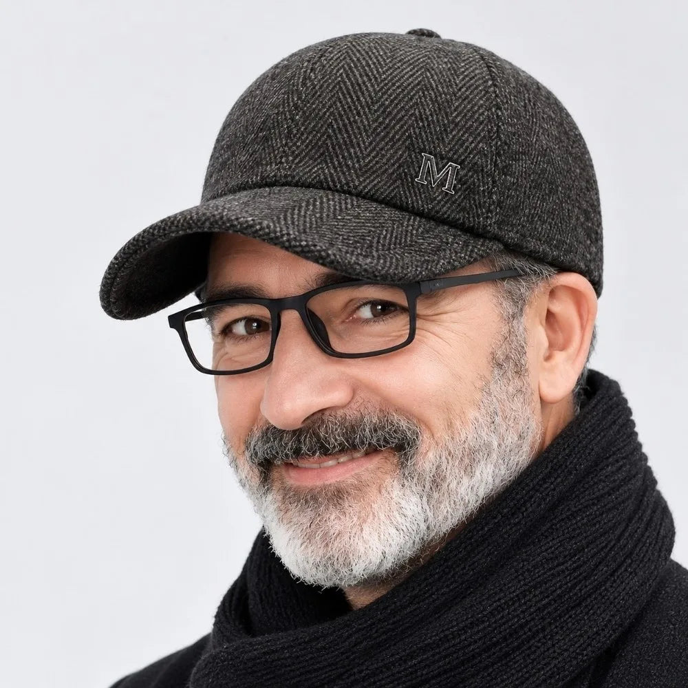 Winter Earmuff Baseball Cap – Windproof Wool Hat with Earflaps Winter Earmuff Cap SWANS