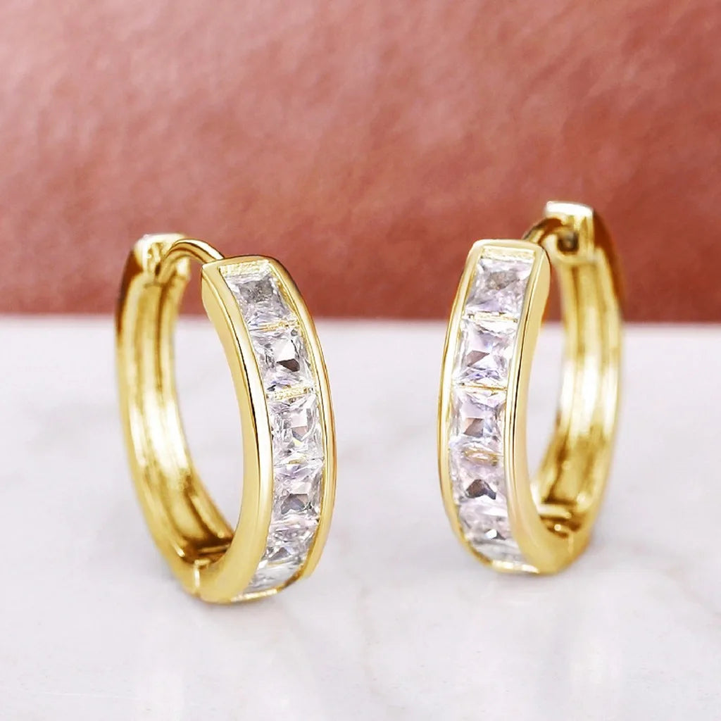 Pink Cubic Zirconia Hoop Earrings – Lightweight Fashion Jewelry Hoop Earrings SWANS Gold Clear