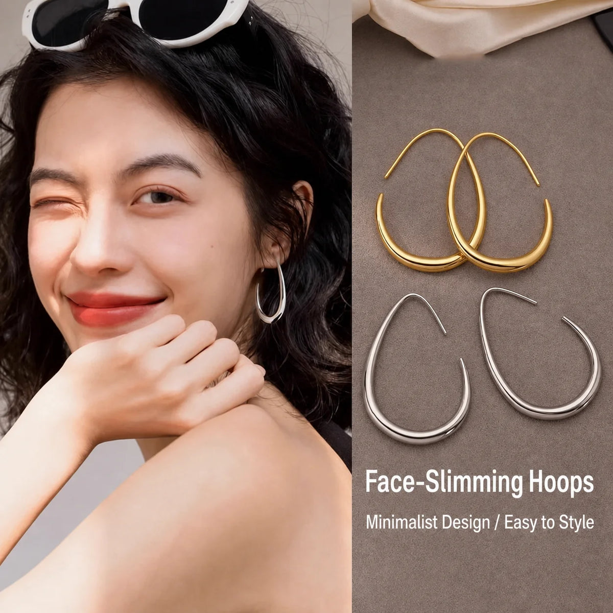 Teardrop Open Hoop Earrings – Lightweight Minimalist Fashion Hoop Earrings SWANS