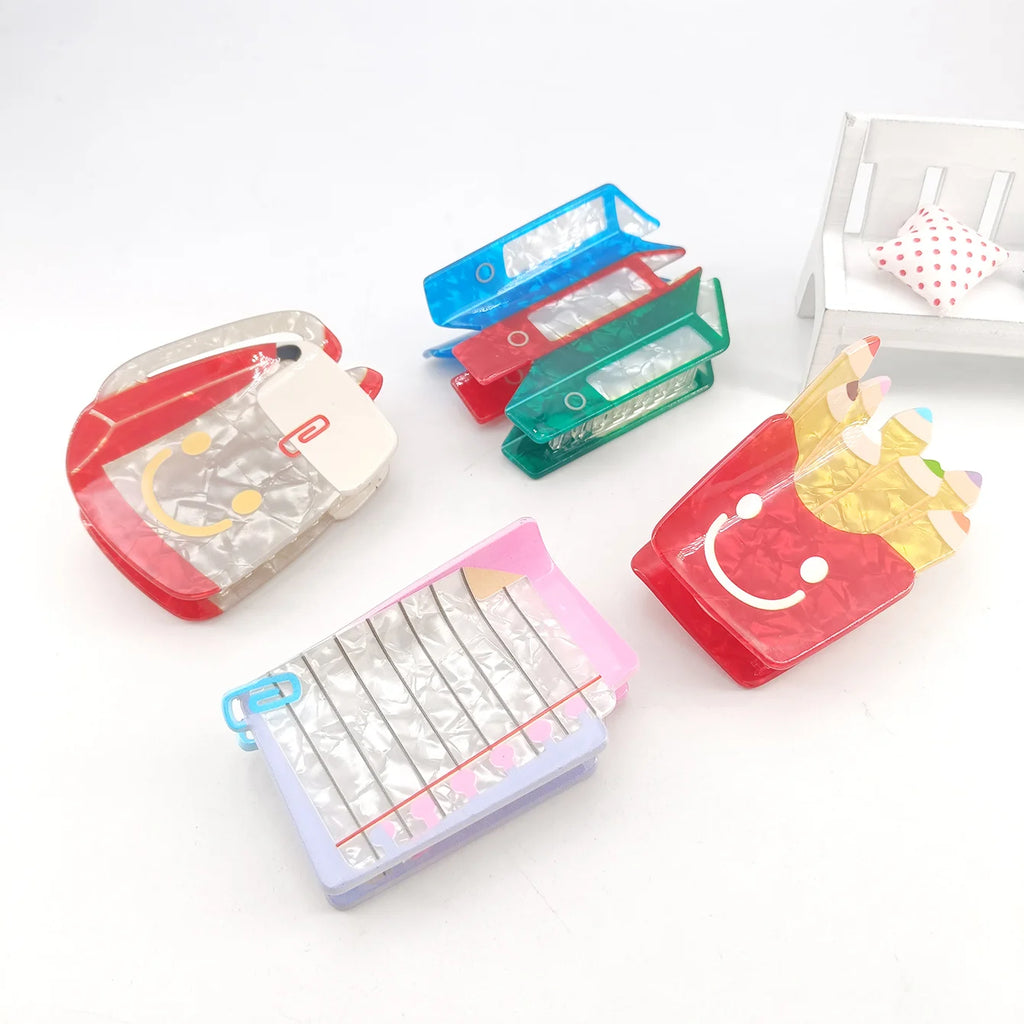 Acrylic Smiley Face Book Hair Claw Clip – Cute Back-to-School Hair Claw Clip SWANS