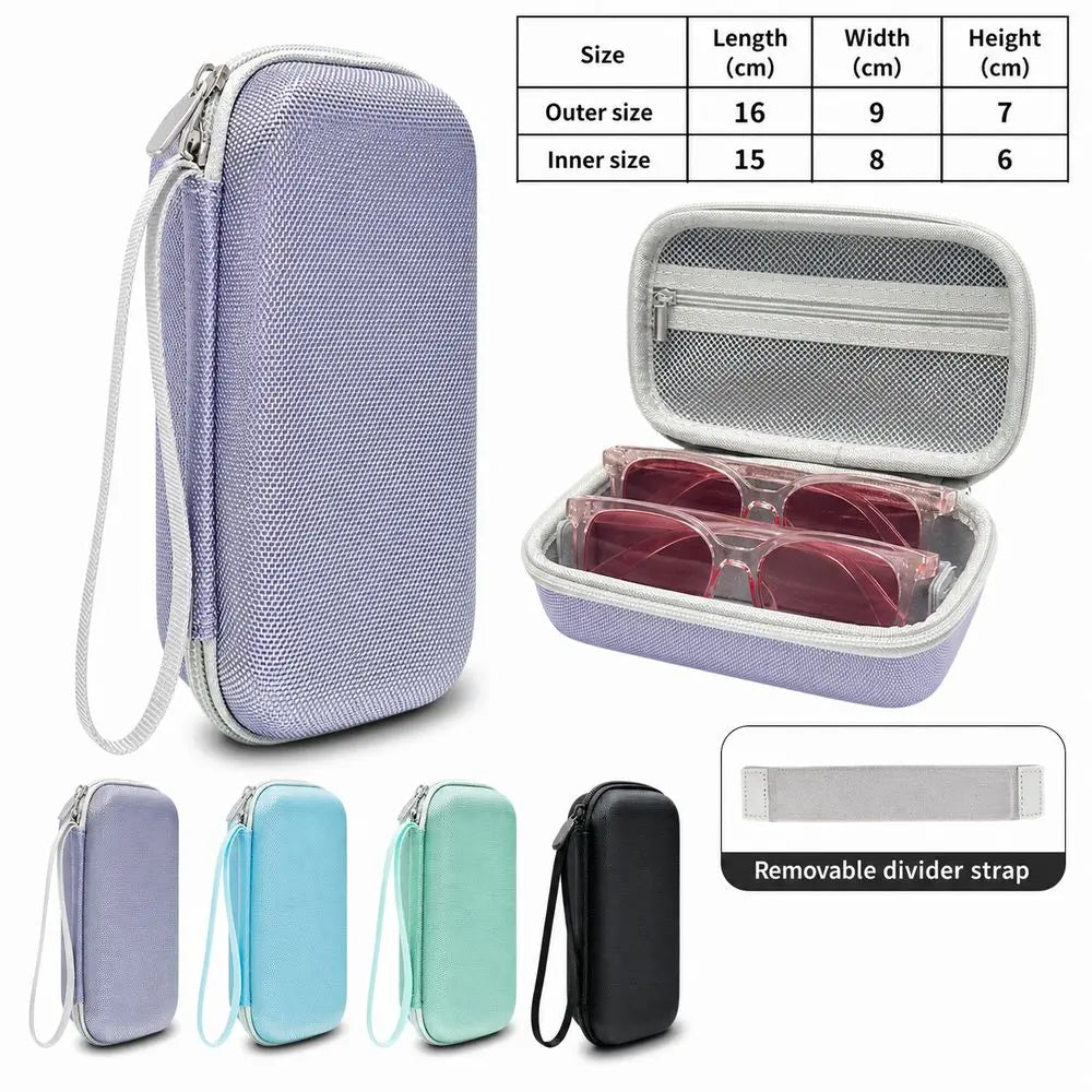 EVA Dual Compartment Glasses Case – Mesh Pocket & Divider Eyeglasses Organizer Case SWANS