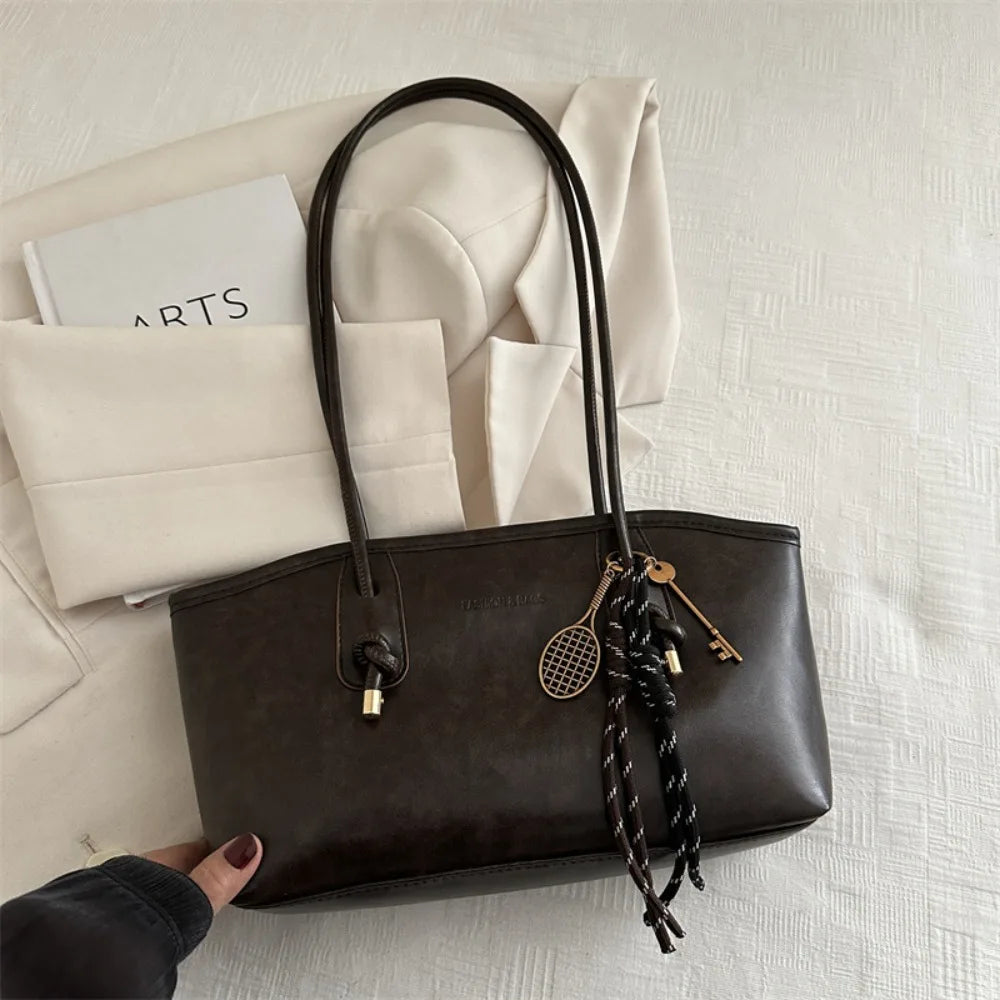 Y2K Large Capacity PU Leather Shoulder Bag for Women Women's Shoulder Bag SWANS Coffee