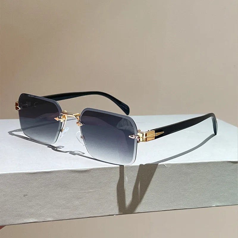 Y2K Rimless Diamond Cut Sunglasses UV400 Unisex Metal Punk Fashion Sunglasses SWANS Gray As the picture