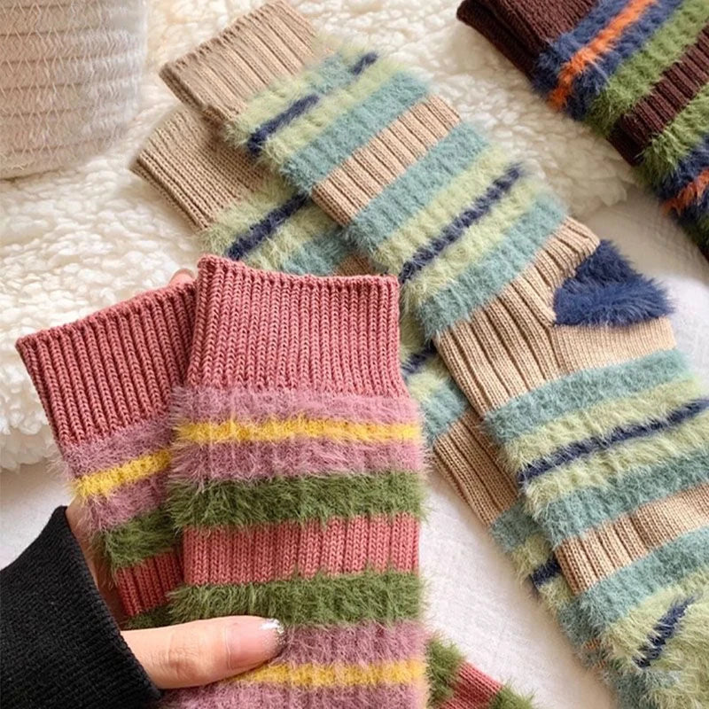 Korean Color Block Mink Velvet Socks – Thick Women's Winter Women's Winter Socks SWANS