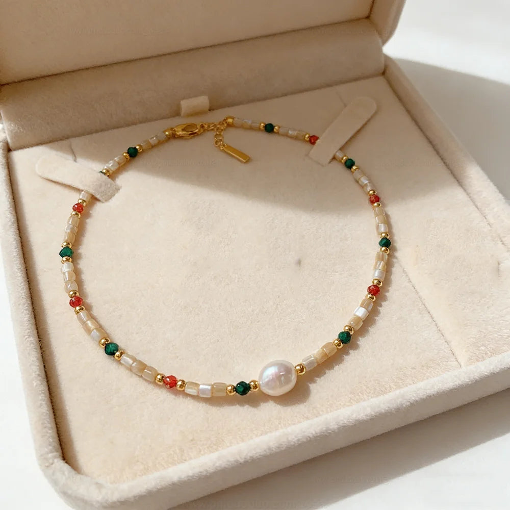 Colorful Pearl Choker – Freshwater Pearl & Natural Stone Necklace Pearl Beaded Necklace SWANS