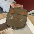 Cute Cat Leather Coin Purse – Zipper Pouch with Key Ring Mini Coin Purse SWANS Khaki