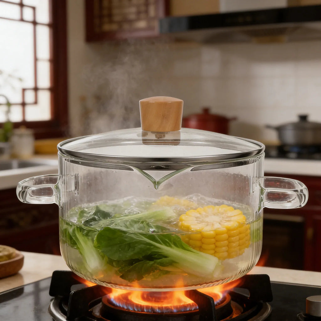 ROSENICE 1.8L Borosilicate Glass Cooking Pot with Lid & Handles Glass Cooking Pot SWANS