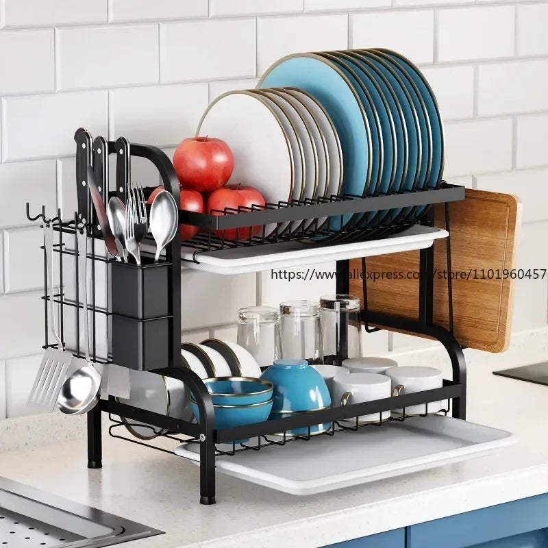 SWANS 2-Tier Dish Drainer with Drainboard & Cutting Board Holder Dish Drying Rack SWANS