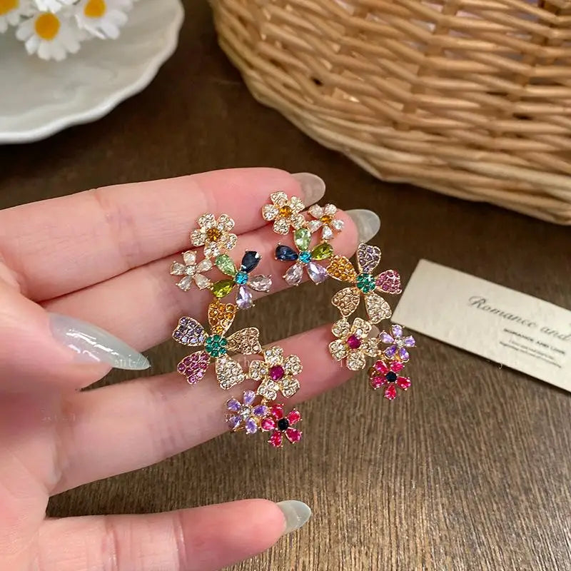 Zircon Flower Stud Earrings – Colorful Fashion Jewelry for Women Stud Earrings SWANS