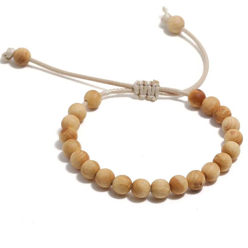 Vintage 8MM Wooden Bead Bracelet – Unisex Meditation Charm Wooden Bead Bracelet SWANS