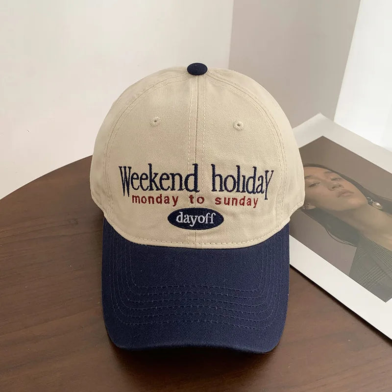 Y2K Patchwork Baseball Cap – Letter Embroidery Snapback Hat Baseball Cap SWANS navy blue Adjustable