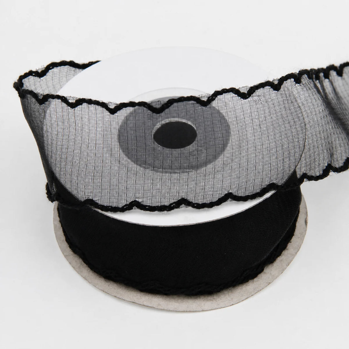 Shimmering Scalloped Edge Organza Ribbon – Boho Craft & Décor Decorative Craft Ribbon SWANS Black 25mm
