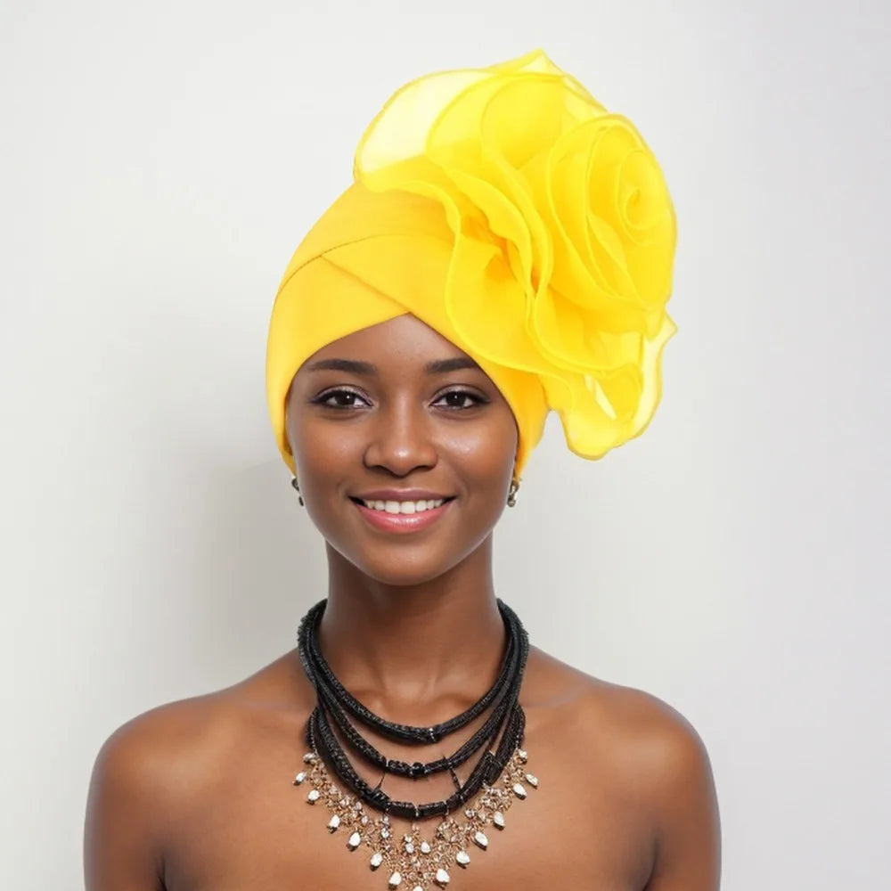 Large Flower Turban Cap – African Head Wrap Beanie Women Turban Beanie Cap SWANS