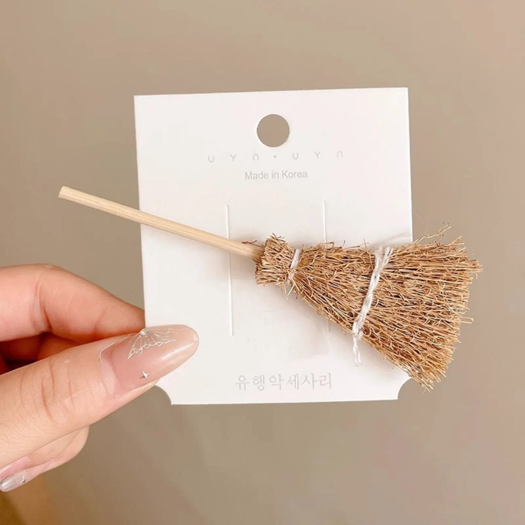 Korean Mini Broom Hair Clip – Handmade Linen Barrette Hair Clip Barrette SWANS Broom