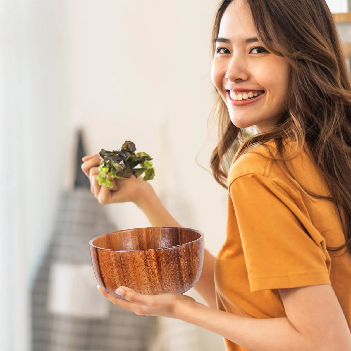 ROSENICE Whole Log Wooden Bowl 16cm – Salad, Fruit & Rice Wooden Serving Bowl SWANS