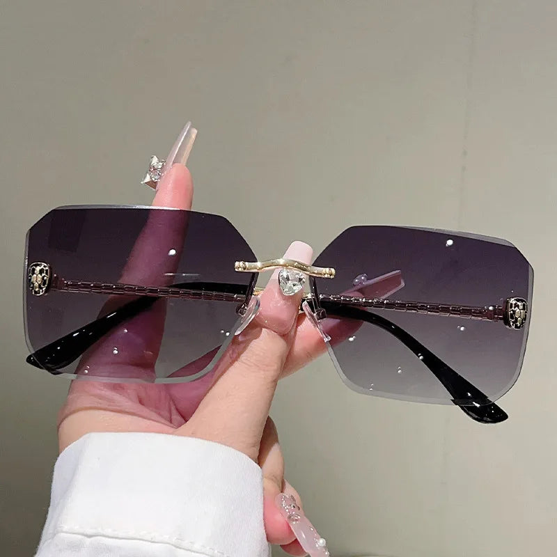 Y2K Snake Rimless Sunglasses – Steampunk UV400 Shades Fashion Sunglasses SWANS Gray