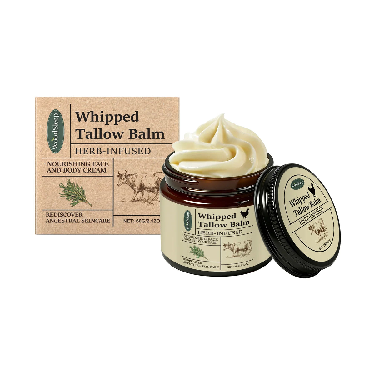 WOODSLEEP Beef Tallow Body Lotion – Hydrating & Brightening Body Lotion Cream SWANS 60g boxed