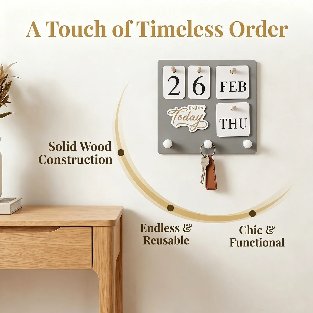 Wood Perpetual Calendar – Wall Mount & Desk with Hook Perpetual Calendar SWANS
