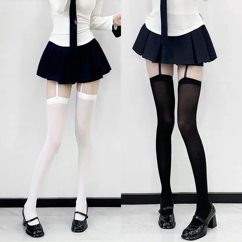 Velvet Thigh High Stockings with Garters – Y2K Lolita JK Socks Thigh High Stockings SWANS 2pairs One Size