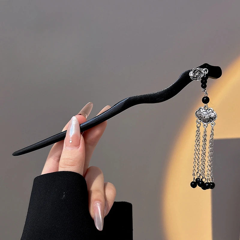 Wooden Hairpin Chinese Style Ruyi Tassel Hair Stick Hair Stick Accessory SWANS Style 2