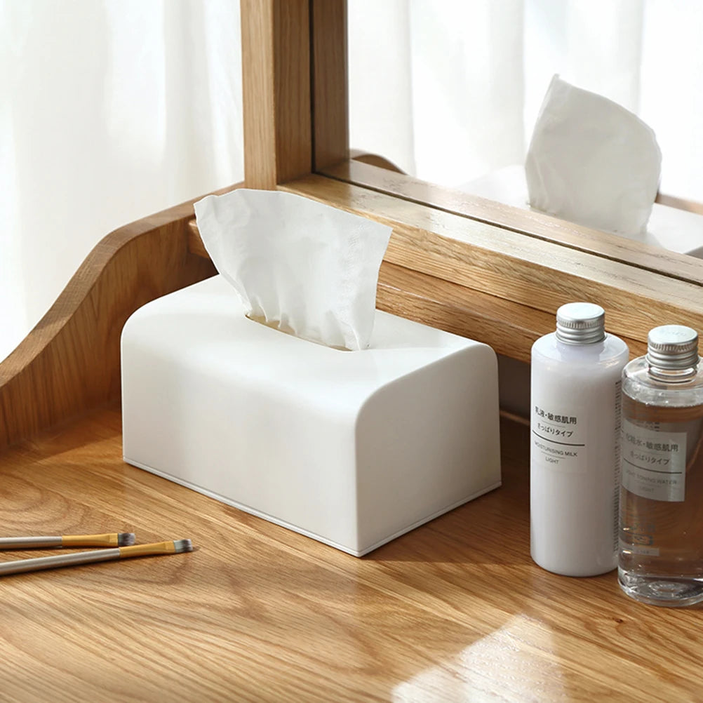 SWANS Large Plastic Tissue Box Holder – White Desktop Napkin Storage Tissue Box Holder SWANS Default Title