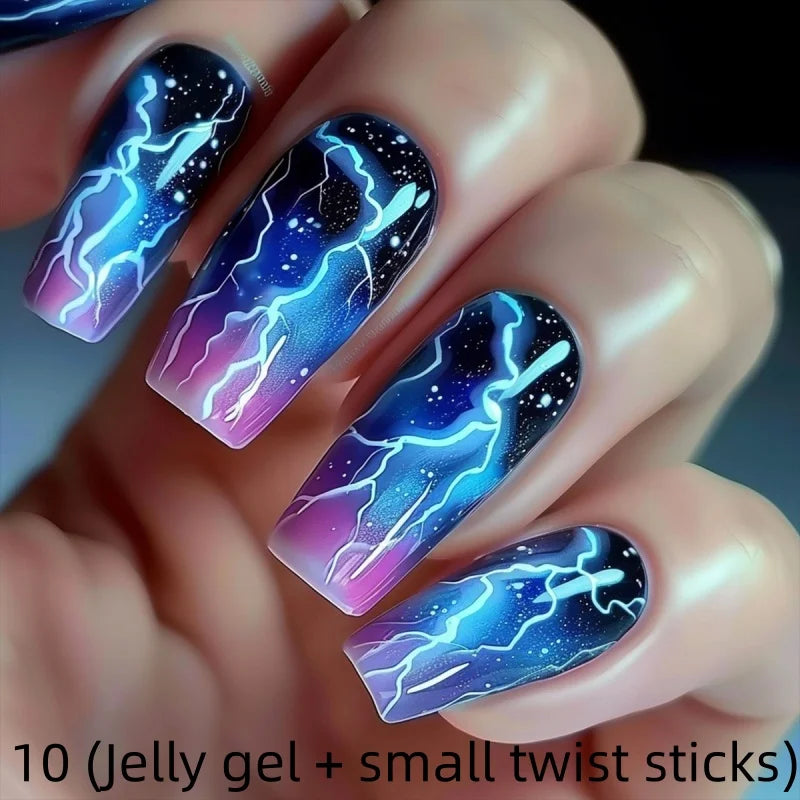 SWANS Green Lightning Press-On Nails Mid-Length Square 24pc Press-On Nails SWANS 10