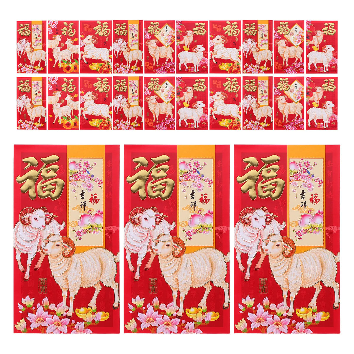 36-Pack Lunar New Year Red Envelopes Sheep Motif Hongbao Set Red Envelopes Set SWANS