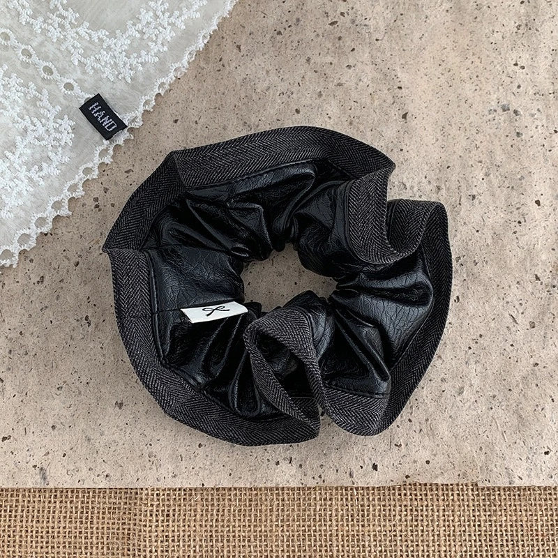 Vintage PU Leather Large Scrunchie – Korean Style Hair Tie Hair Scrunchie SWANS Black