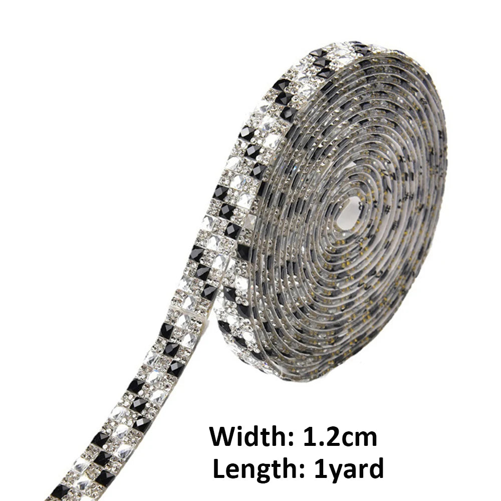 Self-Adhesive Rhinestone Ribbon Glitter Trim 1 Yard DIY Rhinestone Craft Trim SWANS Black White-1 yard 1 yard