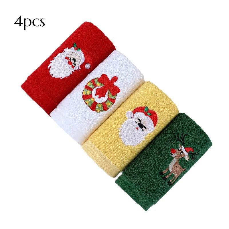SWANS Vintage Christmas Holiday Towel – Santa & Reindeer Cotton Holiday Hand Towel SWANS 4pcs