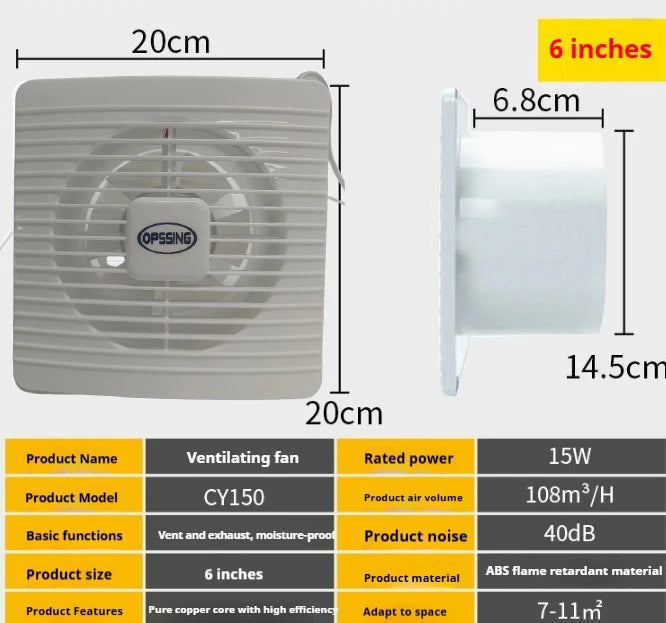 YTYIN 4"/6" Electric Exhaust Fan 220V – Quiet Wall Ventilation Fan Exhaust Ventilation Fan SWANS New 145mm hole size 220 V UK