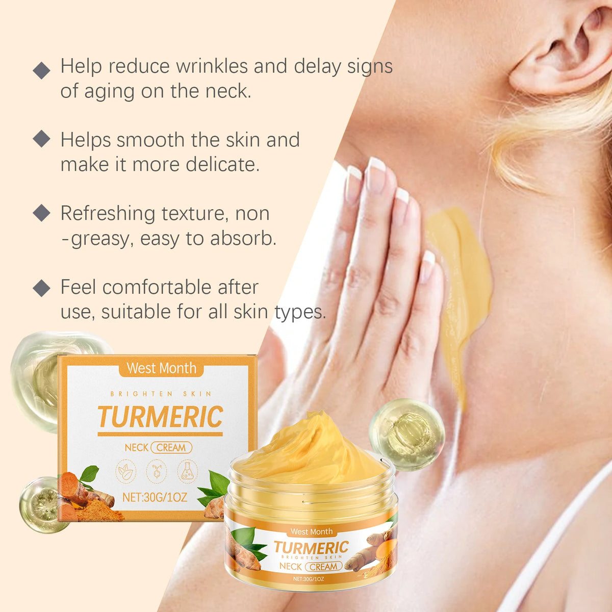 WEST MONTH Turmeric Neck Firming Cream Anti-Aging 30g Neck Firming Cream SWANS