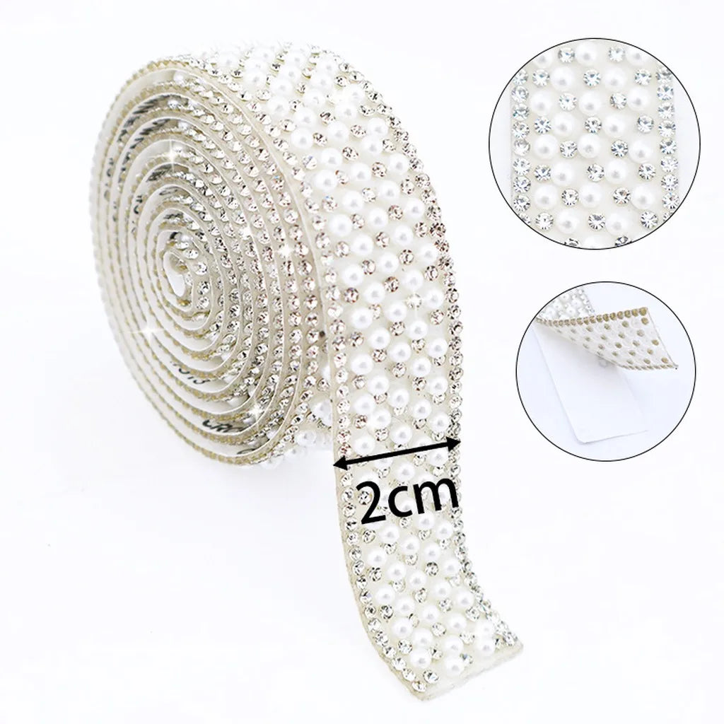 Self-Adhesive Pearl Rhinestone Trim Tape for DIY Crafts Rhinestone Trim Tape SWANS 3-91.44x2 cm